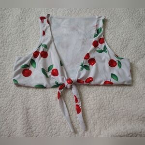 Women's Large Cherry Tie Cropped Top